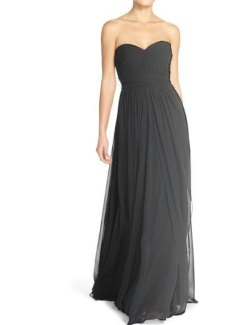 Jenny Yoo Mira Strapless Chiffon Gown – Black – Size 4 – Elegant Formal Dress